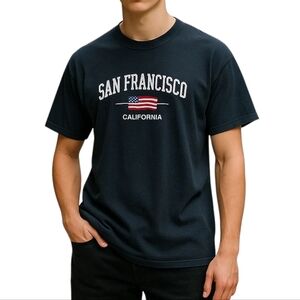 San Francisco California Navy Graphic T-Shirt with American Flag